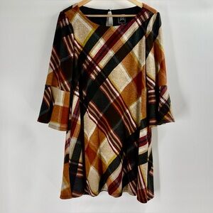 JH plaid soft cozy women's midi dress preppy casual pockets petite large